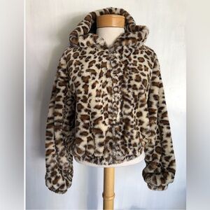 Leopard print faux fur Jacket Ham & Threads hoodie pull on size L